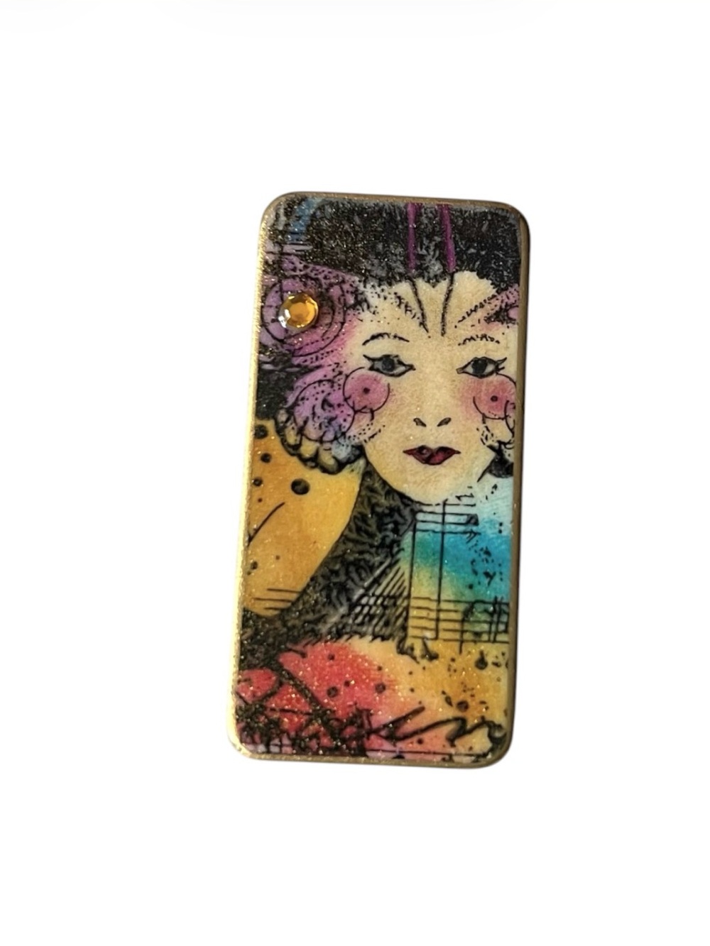 Artisan Crafted Brooch Painted Vintage Domino Jewelry Gift Idea